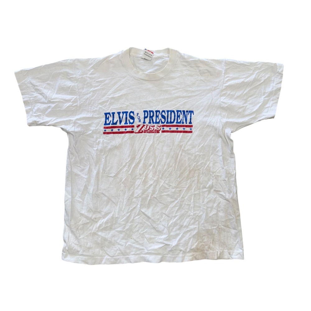 Fruit of the Loom Elvis For President T-Shirt Mens XL White Fair Single Stitch